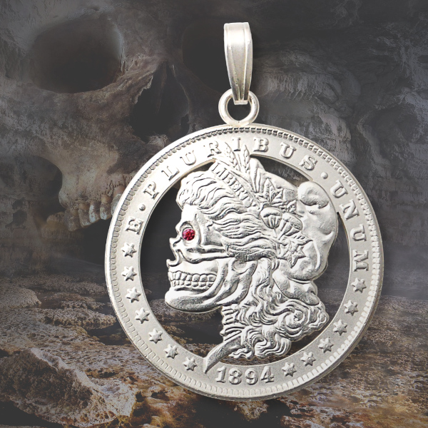 Bild versilberter Anhänger aus einer ausgesägten Hobo Morgan-Dollar (Replika) Münze USA